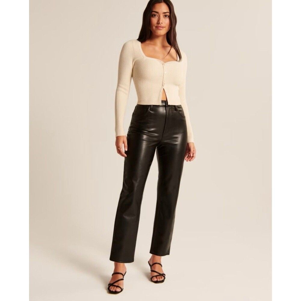 Abercrombie Curve Love Vegan Leather Ultra High Rise Ankle Straight Pants 25